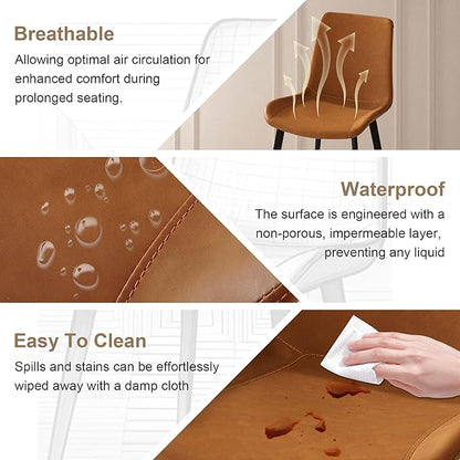 Dining Chairs with Comfortable Backrest and Sturdy Metal Legs, Modern Upholstered PU Leather Kitchen & Office Chairs for Dining Room, Restaurant Or Living Room (Brown, 6-Set)