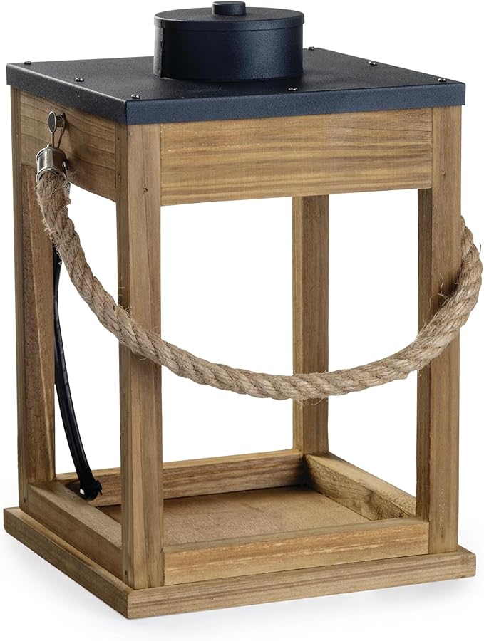 Candle Warmers Etc. Wood & Rope Candle Warmer Lantern – for Top-Down Warming & Flame-Free Fragrance