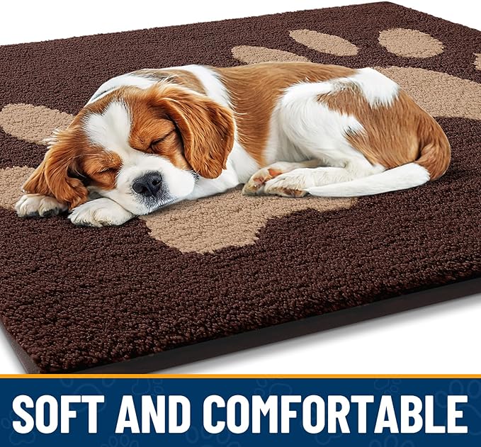 Smiry Dog Door Mat for Muddy Paws, Absorbs Moisture and Dirt, Low-Profile Entryway Mat with Non-Slip Backing, Entry Indoor Outdoor Doormat for Inside Floor (47x24 Inches, Brown, Paw)