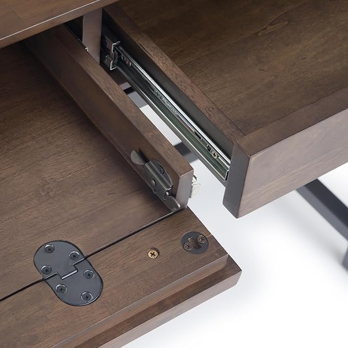 SIMPLIHOME Banting Desk - 72 Inch Wide Solid Hardwood and Metal Writing Desk in Walnut Brown, Modern Industrial Home Office Computer Table for Study with 2 Drawers and Flip-Down Keyboard Tray