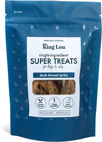 King Lou Pets Duck Jerky Treats – Single Ingredient Dehydrated Duck Breast – USA Made Cat & Dog Snack – High Protein Pet Treat – 1 lb (Prior to Freeze-Drying)