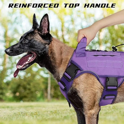 WINGOIN Purple Tactical Dog Harness for Large Dogs, Heavy Duty No Pull Dog Harness with Handle, Adjustable Reflective Military K9 Big Pet Vest for Husky, Doberman, Walking, Training, Hunting (XL)