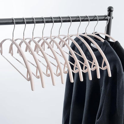 16.5 Inch Pink No Shoulder Bumps No Mark Non-Slip Rubber Coated Contour Meta Hanger for Sweater T-Shirt Suit Coat Uniform with Pants Bar Pack of 10