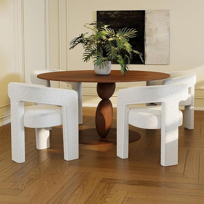 Modern Sherpa Dining Chairs Set of 4, Upholstered Barrel Chairs with Arms Comfy Accent Side Chairs for Living Room/Dining Room/Reception, White