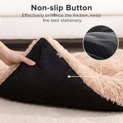 JOEJOY Large Dog Bed Crate Pad, Deluxe Plush Washable Dog Beds Fulffy Soft Kennel Pad Anti-Slip Pet Sleeping Mat for Large Medium Small Dogs, 35" x 23", Beige