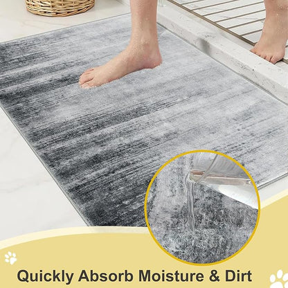 COMSLE Door Mat Soft Absorbent Indoor Front Entryway Rug Machine Washable Entrance Mats for Muddy Paws Non Slip Throw Rugs 24" x 48" Doormat for Inside Foyer Bedroom - Gray