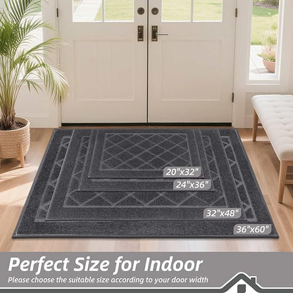 BEQHAUSE Dirt Trapper Door Mat 20" x 32", Doormat Non-Slip Entryway Rugs Washable, Dog Door Mat Stain Resistant and Absorbent Welcome Floor Mat for Front Back Door, Mud Wet Shoes & Paws, Dark Grey