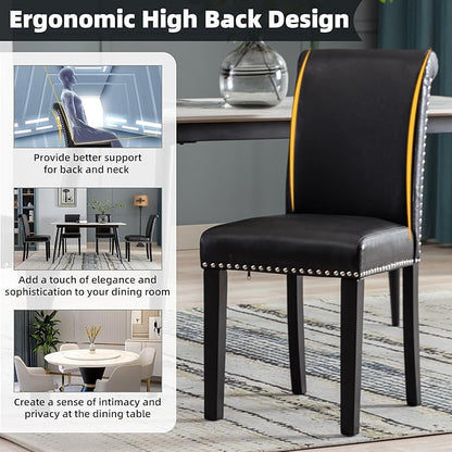 Westice Dining Room Chairs Set of 4 Upholstered PU Leather Kitchen Chairs Dining Room Side Chair with Nailhead Trim and Rubber Wood Legs for Small Space Apartment, Black