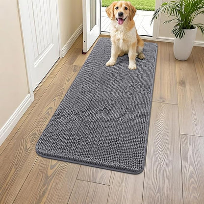 Smiry Dog Door Mat for Muddy Paws 44x24, Absorbs Moisture and Dirt Doormat, Non-Slip Washable Quick Dry Chenille Front Door Mat Indoor Entrance, Entryway Carpet for Inside Floor, Dark Grey