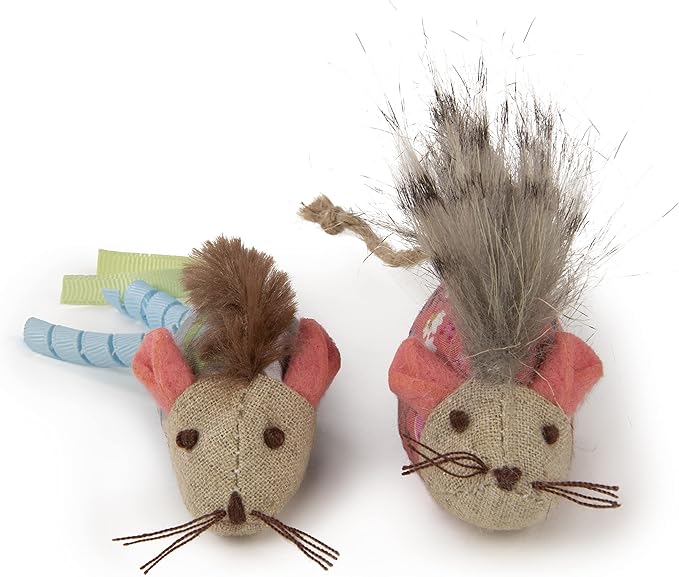 Petlinks (2 Count) HappyNip Mohawk Mice Cat Toys, Contains Silvervine & Catnip - Blue/Pink, 2 Count