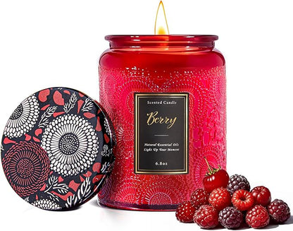 Scented Candle 6.8 oz Berry – Long-Lasting and Clean Burn with Natural Soy Wax – Gift for Women and Men – Ideal for Relaxation, Stress Relief and Home Décor