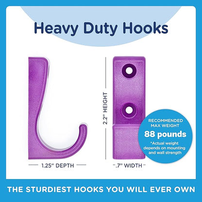 Heavy Duty Hooks for Hanging Coats, Jackets, Backpacks, Baseball Hats - Wall Mounted Rainbow Color Hangers for Kids, Perfect Hook for Classrooms, Bathroom Robes and Towels | J Hook 7-Pack