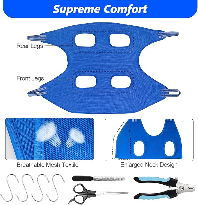 Pet Grooming Hammock for Small Dogs & Cats with Nail Clippers/Nail Trimmers/Grooming Scissors, Dog Grooming Harness for Nail Trimming, Pet Grooming Sling Helper