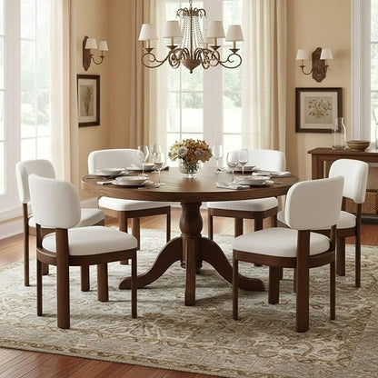 Beige Dining Chairs Set of 2 Mid Century Modern Upholstered Dining Room Chairs with Curved Backrest and Wooden Legs for Kitchen Island, Dining Room