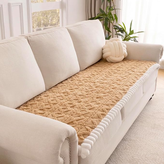 Couch Cover for Dogs, Washable Non Slip Sofa Covers for 3 Cushion Couch Pet Friendly Fuzzy Sofa Protector&Bed Mat for Pets (27.6"x82.7" Light Brown)