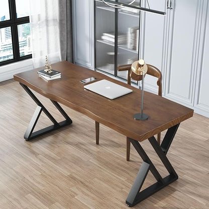 Rustic Style Solid Wood 55-inch Computer Desk - Large Office Desk for Home Office, Modern and Simple Design, Ideal for Study, Writing, Dining