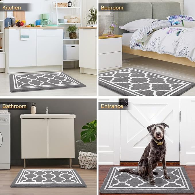 Buganda Long Indoor Door Mat, Dirt-Resistant and Absorbent Doormat, Anti-Slip, Low Profile Floor Mats for Inside Entryway, Front, and Back Door Entrance (59x23 Inches, Grey)