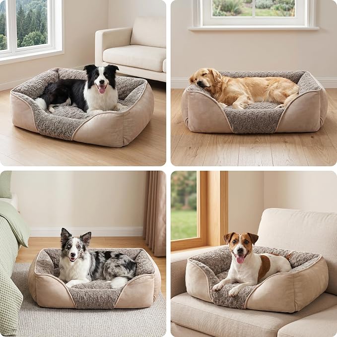 Large Rectangle Orthopedic Dog Bed for Medium Small Dogs, Washable Soft Calming Puppy Sleeping Cuddler With Anti-Slip Bottom L(30"x24"x9")