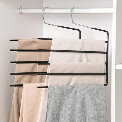 Nature Smile Pants Hangers 3pack, Heavy Duty Multi Layers Space Saving Slack Hangers,Non Slip 5 Tier Open-Ended Pants Hanger Closet Storage Organizer for Garden Flags Trousers Jeans Scarf