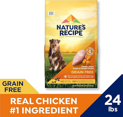 Nature’s Recipe Grain Free Chicken, Sweet Potato & Pumpkin Recipe Dry Dog Food, 24 lb. Bag