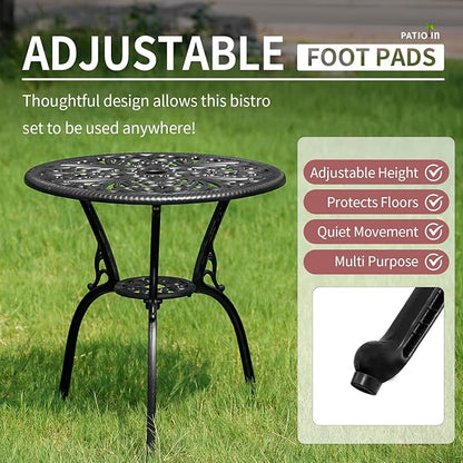 Outdoor Bistro Table and Chairs Set of 2, Outdoor Bistro Set 3 Piece with Umbrella Hole, Black Patio Bistro Sets Cast Aluminum for Balcony Porch Yard