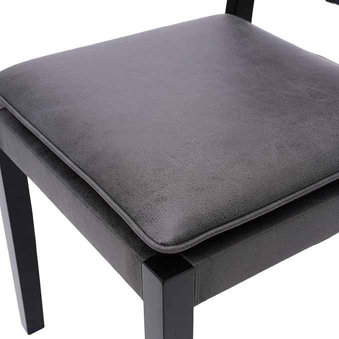Woven Faux Leather Dining Chairs Set of 6, Farmhouse Upholstered Kitchen Chairs with Wooden Legs Armless Accent Side Chairs for Dining Room/Restaurant, Black