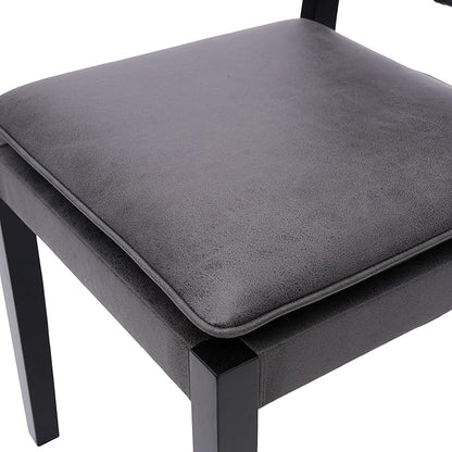 Woven Faux Leather Dining Chairs Set of 6, Farmhouse Upholstered Kitchen Chairs with Wooden Legs Armless Accent Side Chairs for Dining Room/Restaurant, Black