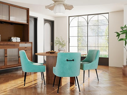 Velvet Dining Chairs Set of 4,Green Upholstered Living Room Chairs with Black Metal Legs, Modern Tufted Accent Chairs for Living Room, Study Room, Kitchen