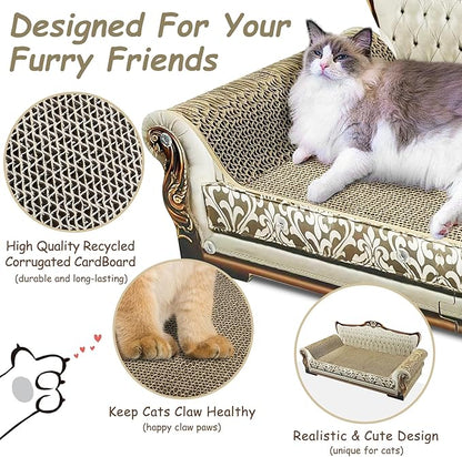 Luxury Cardboard Cat Scratcher Sofa Bed, Couch Shaped Scratching Board, Scratch Lounge with Catnip, Scratcher for Indoor Cats Large Grey