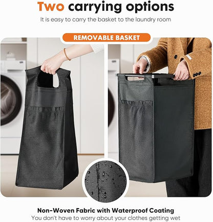 Sweetcrispy Laundry Hamper with 3 Pull-Out Removable Sorter Bags, Movable Wheels, Freestanding Clothes Basket Organizer in Bathroom, 3 × 10.6 Gal (120L) Capacity, Rustic Brown and Black
