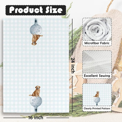 Golf Dog Kitchen Towels - Golden Retriever Dish Towels, Sports Gifts, Pet Golf Club Decorative Absorbent Dishcloths Hand Towels for Spa Kitchen Gym Decor 16x24 Inches