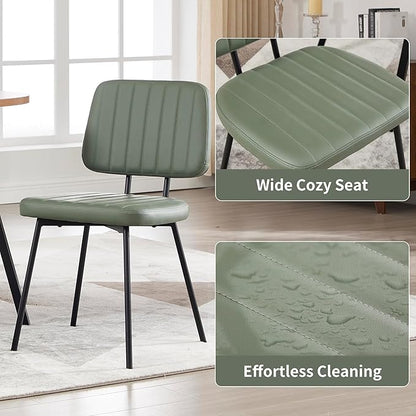 Dining Chairs Set of 2, Faux Leather Upholstered Dining Chairs, Mid Century Modern Kitchen Dining Room Accent Chairs with Curved Backrest and Steel Frame for Kitchen, Living Room - Green