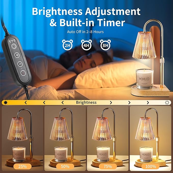 Candle Warmer Lamp with Timer Dimmer, Electric Candle Warmer, Bedroom Home Decor, Adjustable Height, Wax Melt Warmer with 2 Bulbs for Jar Candles