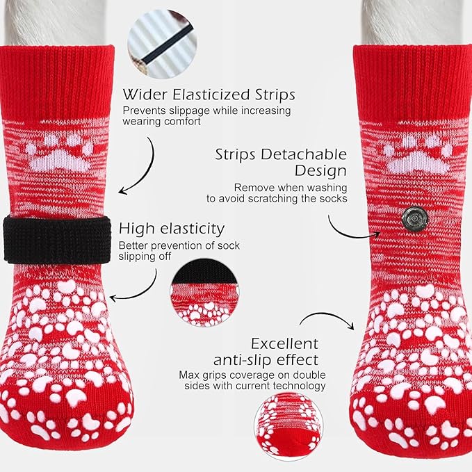EXPAWLORER Anti Slip Dog Socks to Prevent Licking Paws, Dog Shoes for Hot Pavement, Dog Booties for Small Medium Large Senior Dogs, Traction Control Boots & Paw Protectors for Hardwood Floors