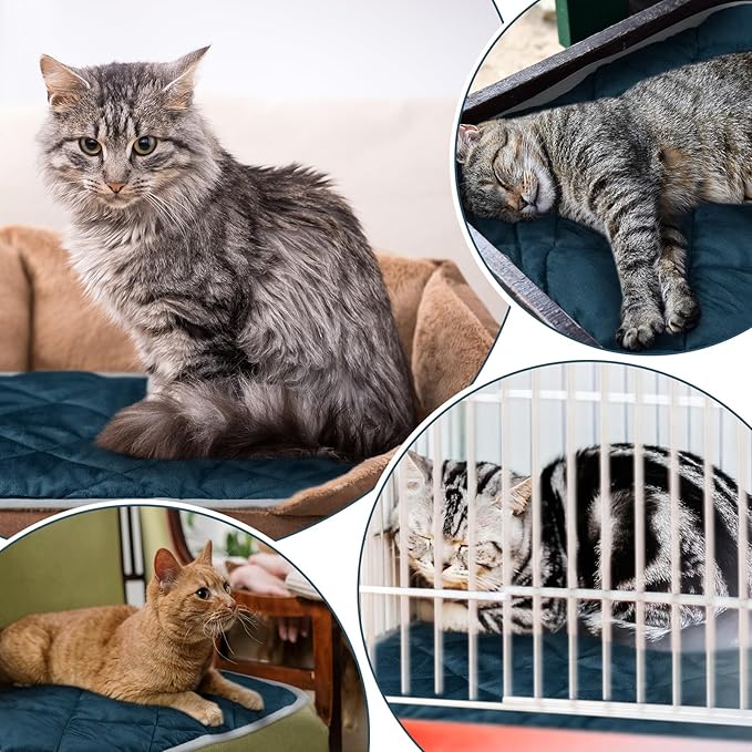 4 Pack Self Heating Cat Pad Self Warming Dog Mat Reflects Body Heat Extra Warm Thermal Pet Pad Washable Dog Cat Bed Crate Bed Mat Blanket (Dark Blue,16 x 20 Inch)