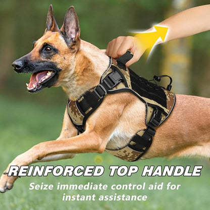 WINGOIN Tactical Dog Harness for Large Dogs, Heavy Duty No Pull Dog Harness with Handle, Adjustable Reflective Military K9 Big Pet Vest for Husky, Doberman, Walking, Hunting, Camo (XL)
