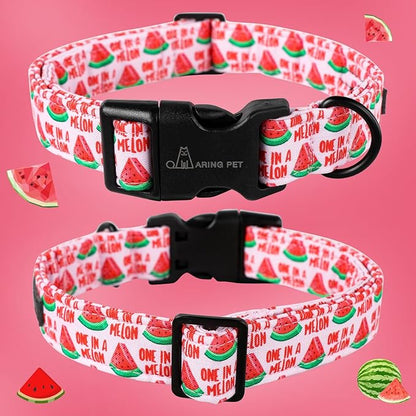 ARING PET Summer Dog Collar-Cute Watermelon Dog Collar for Medium Dogs, Adjustable Soft Cotton Girl Dog Collars for Small Medium Large Dogs, Medium