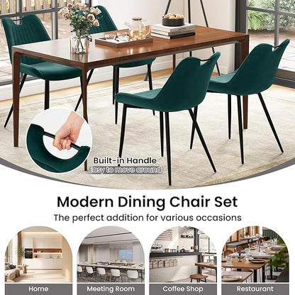 Giantex Dining Chairs Set of 4, Soft Velvet Upholstered Kitchen Dining Room Chairs w/Handle, Metal Legs, Curved Back, Modern Armless Accent Side Chair for Living Room, Restaurant (Velvet Green)
