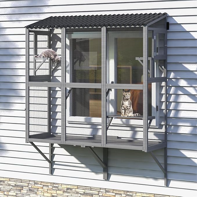 Cat Catio, Window Catio for Multiple Indoor Cats with 4 Jump Platforms, Cat Window Perch for Playing, Sunbathing, Napping, Waterproof Window Box Enclosure for Safely Enjoying Outdoor Sights