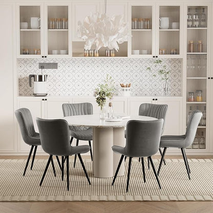 Dining Chair Set of 6 PU Leather Dining Room Chairs Upholstered Comfy Dining Chairs,Modern Kitchen Armless Side Chair with Sturdy Metal Legs,Grey