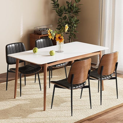 Modern Green Leather Dining Chair Set of 4, Bentwood Backrest & Black Metal Frame Ergonomic Comfort, Sustainable Style, Multi-Space Versatile, Black