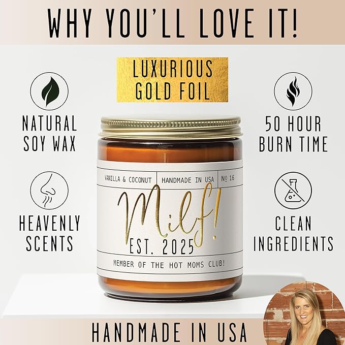 New Mom Gifts for New Mom - 'Est. 2025' Candle, w/Coconut & Vanilla-Infused Essential Oils I Postpartum Gifts for First Time Mommy Push Presents I 50Hr Burn, USA Made