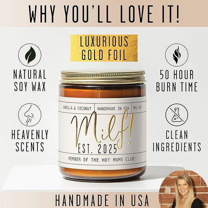 New Mom Gifts for New Mom - 'Est. 2025' Candle, w/Coconut & Vanilla-Infused Essential Oils I Postpartum Gifts for First Time Mommy Push Presents I 50Hr Burn, USA Made