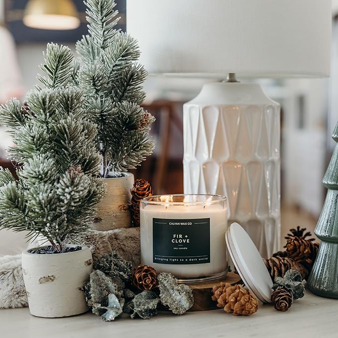 Calyan Wax Co. Fir & Clove 3 Wick Scented Candle - 43 Hour Burn - Luxury 3 Wick Soy Candles - Non Toxic Soy Wax Candles - Long Lasting Large Glass Jar Candle for Home - 14.9oz