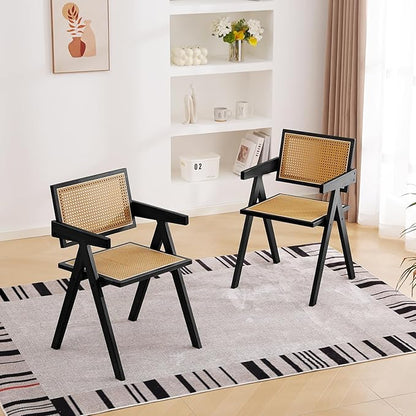 Tiita Rattan Accent Chairs, Mid Century Modern Dining Chairs Set of 2, Bamboo Living Room Chair for Reading Room Dining Kitchen, Black