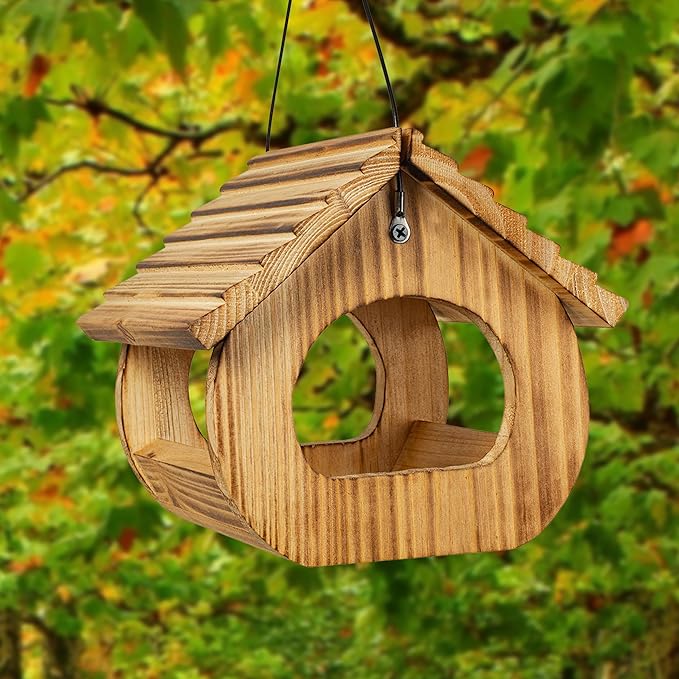 BalterFF Bird Feeders for Outdoors,Wooden Unique Seed Sunflower Food Feeder Blue Cardinal Finch Backyard Platform Balcony Gazebo Tree Fence Wall Mount Effortless Holder Automatic Buddy