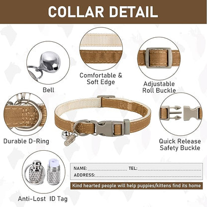 GAMUDA Small Pet Harness Collar and Leash Set, Step in No Chock No Pull Linen Fabric Soft Mesh Dog Vest Harnesses Reflective for Dogs Puppy Cats Kitten Rabbit (Brown, M)