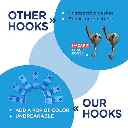 Heavy Duty Hooks for Hanging Coats, Jackets, Backpacks, Baseball Hats - Wall Mounted Rainbow Color Hangers for Kids, Perfect Hook for Classrooms, Bathroom Robes and Towels | J Hook 7-Pack