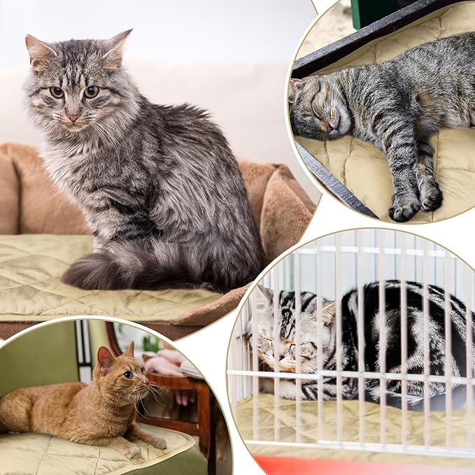 4 Pack Self Heating Cat Pad Self Warming Dog Mat Reflects Body Heat Extra Warm Thermal Pet Pad Washable Dog Cat Bed Crate Bed Mat Blanket(Beige,16 x 20 Inch)