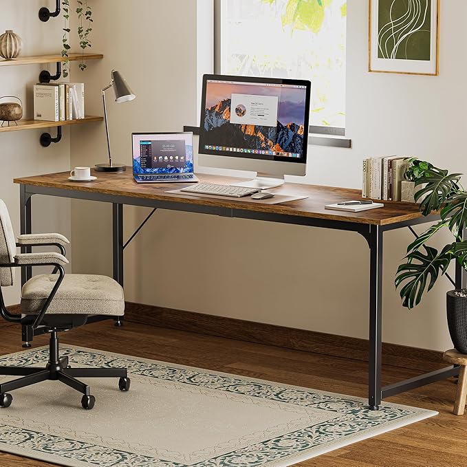 Huuger Computer Desk, 80 Inch Office Desk, Gaming Desk with Storage, Writing Desk Work Desk for Home Office, Study, Long Simple Desk, Large Legroom, Metal Frame, Rustic Brown